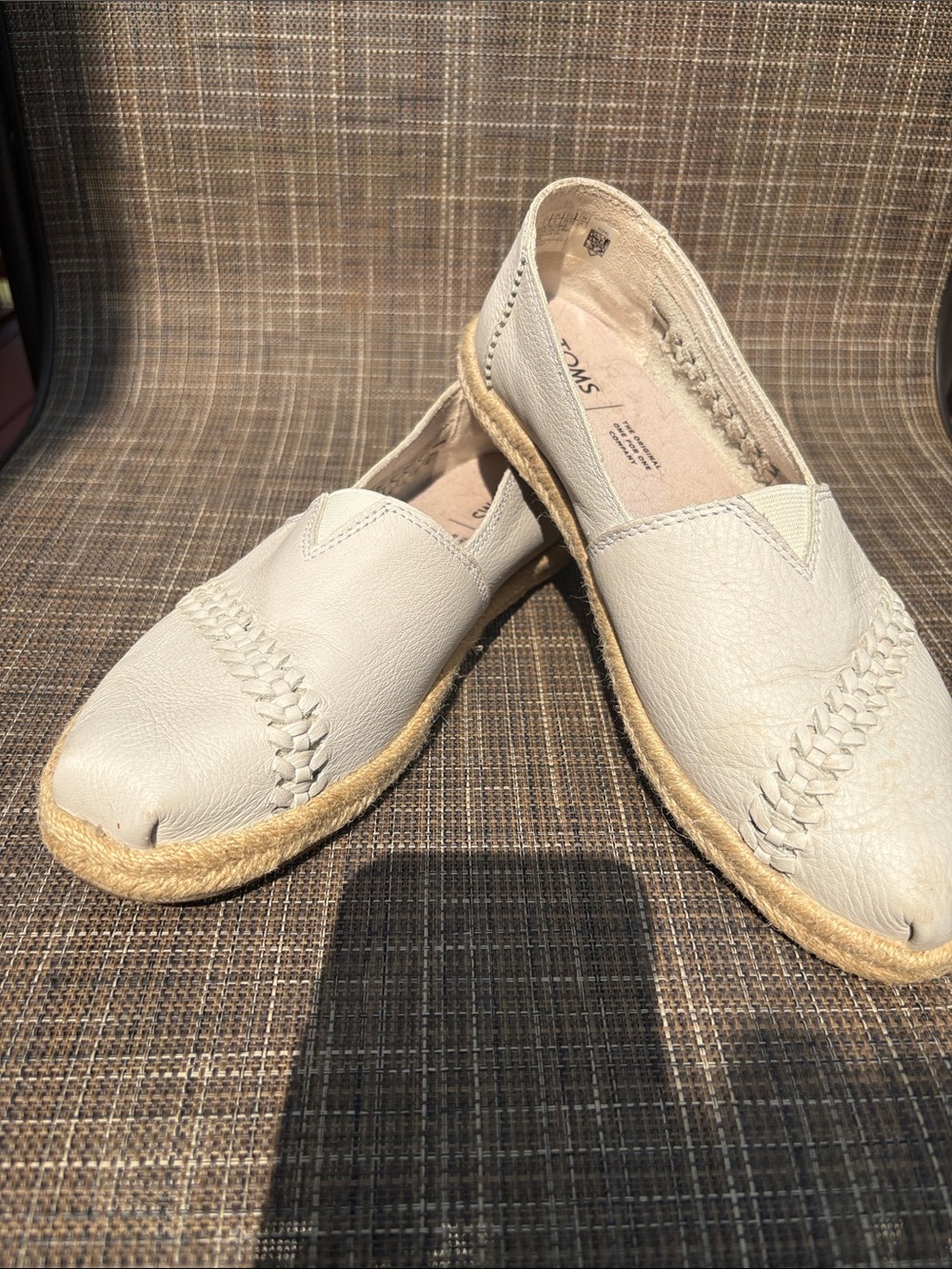 TOMS off white Braided Leather Slip-On Espadrilles